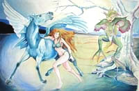 Acrylic/coloured pencil painting on paper entitled 'Fantasy'